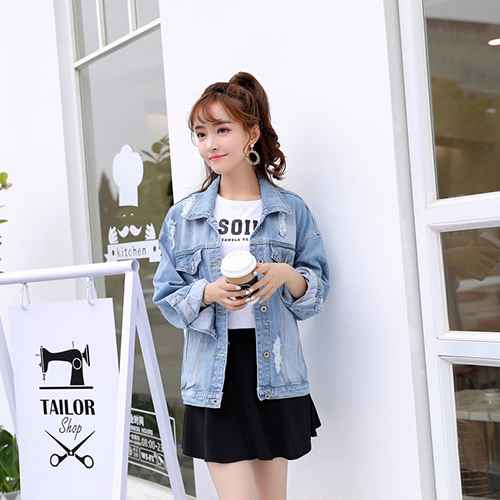 Áo Khoác Jean Nữ Wash Rách - NK333